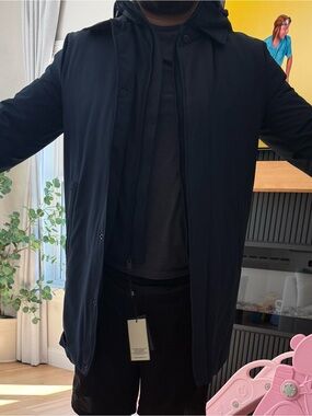 Andrew Marc Navy Hooded Trench Coat
